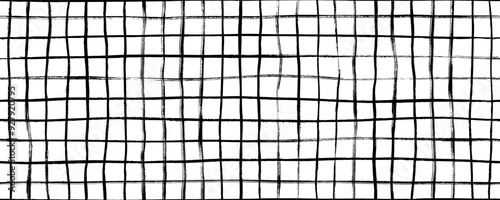 Hand drawn grid seamless pattern. Checked doodle wallpaper. Square gingham background, grunge thin lines. Vector notebook texture. Abstract geometric seamless banner design with stripes.