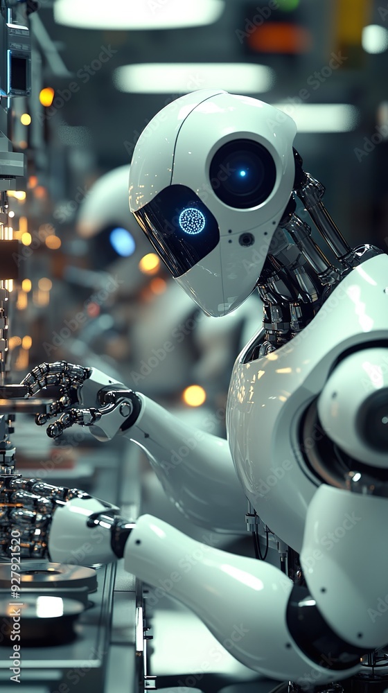 Fototapeta premium Robots working in an advanced high-tech lab factory environment picture