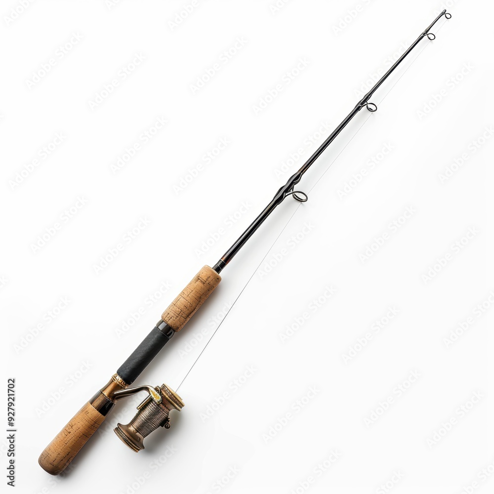 Angler's Arsenal: A sleek and modern fishing rod, ready to cast for adventure, lies against a pristine white backdrop. Angler's Arsenal: A sleek and modern fishing rod, ready to cast for adventure, lies against a pristine white backdrop.