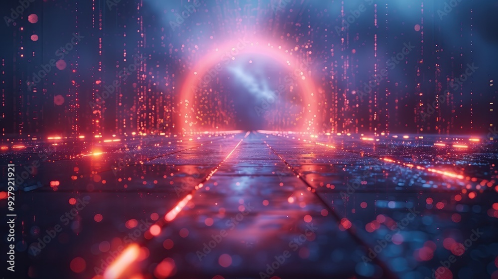 Abstract Dark Pathway with Red and Blue Lights Abstract Dark Pathway with Red and Blue Lights