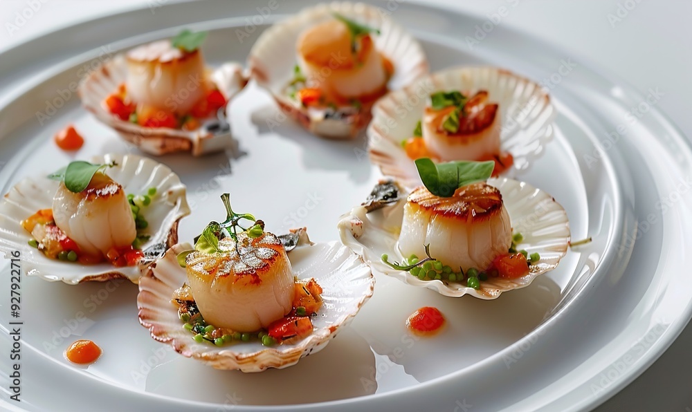 Fresh scallop seafood with cream sauce on plate makes it even beautiful and delicious Generate AI Fresh scallop seafood with cream sauce on plate makes it even beautiful and delicious Generate AI