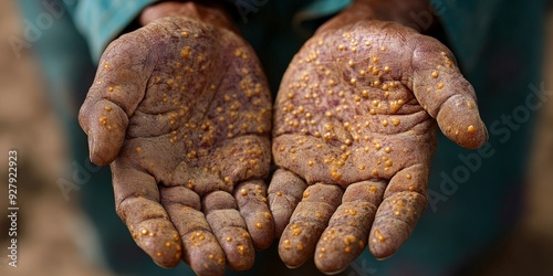 Man’s hands with blistering rash and sores