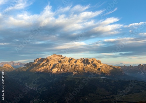 morning panoramic view of mountain Sella grupe photo