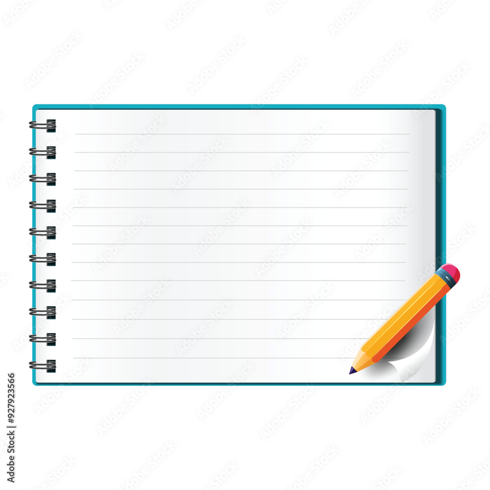 Realistic Horizontal Lined Notepad with a Pencil Realistic Horizontal Lined Notepad with a Pencil