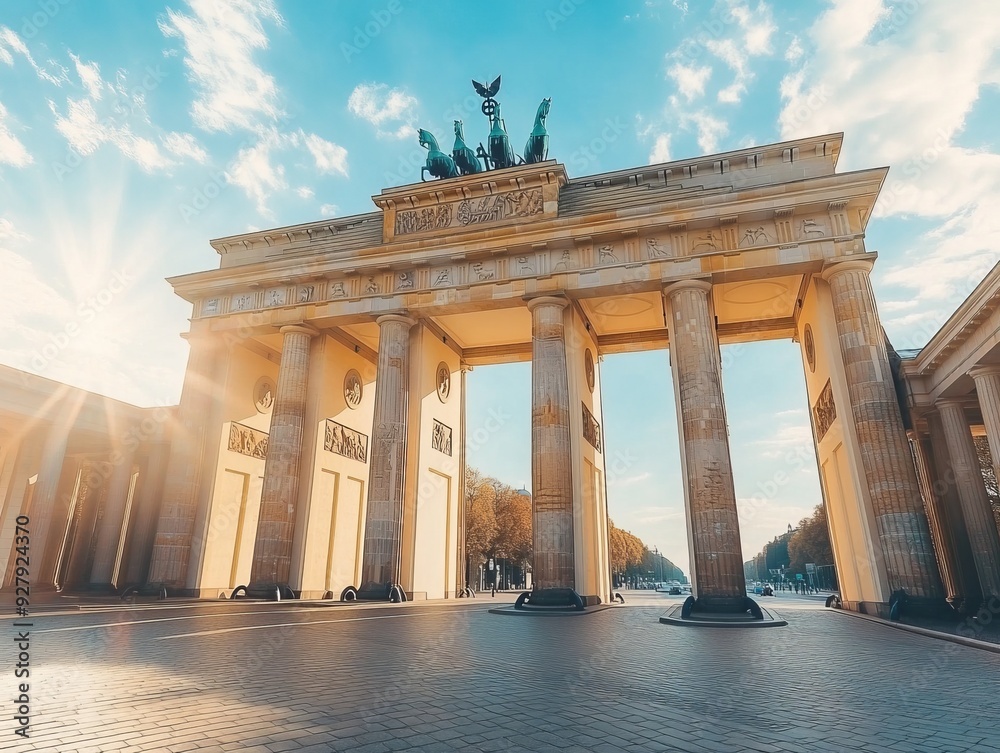 Obraz premium Iconic brandenburg gate in berlin captured on a sunny day under clear blue skies
