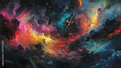 A breathtaking view of a vibrant cosmic nebula filled with swirling colors, countless stars, and distant celestial bodies, representing the boundless expanse of the universe.