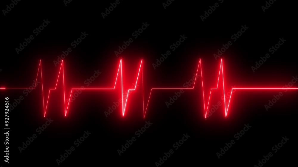 Heartbeat monitor EKG line monitor showing heart pulse .Neon sign heartbeat signal animation