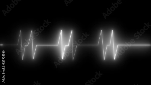 Heartbeat monitor EKG line monitor showing heart pulse .Neon sign heartbeat signal animation