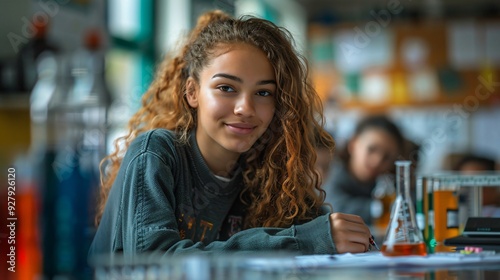 portrait of student  in a college classroom