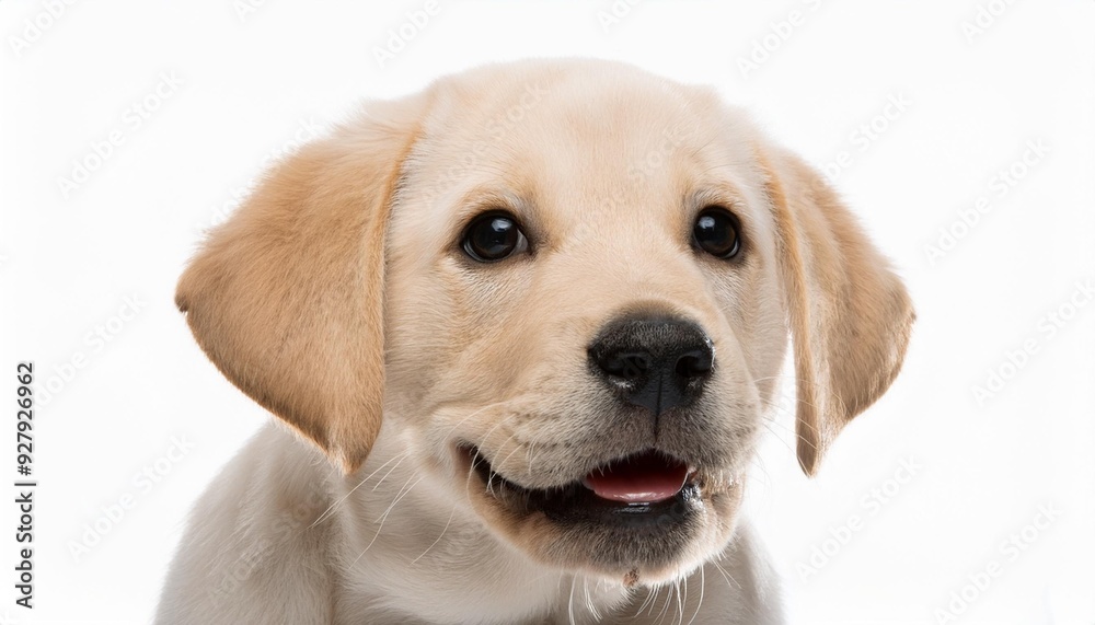 笑顔のラブラドールレトリバーの子犬のポートレート(Portrait of a smiling Labrador Retriever puppy on white background)
笑顔のラブラドールレトリバーの子犬のポートレート(Portrait of a smiling Labrador Retriever puppy on white background)