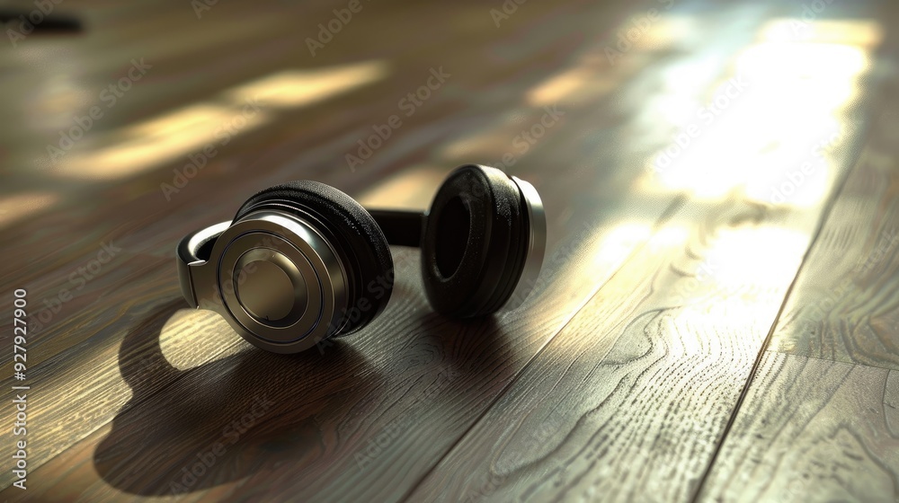 Wireless Headset Placed on Wooden Surface Wireless Headset Placed on Wooden Surface