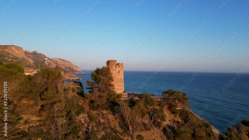 Drone View of a Historic Watchtower on Coastal Cliffs Drone View of a Historic Watchtower on Coastal Cliffs