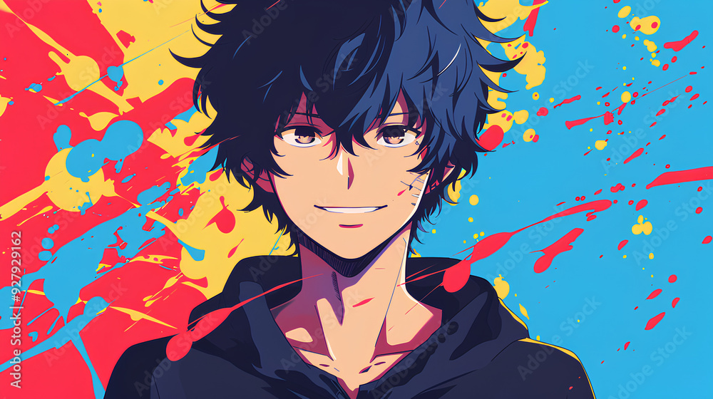 male anime character with colored background male anime character with colored background