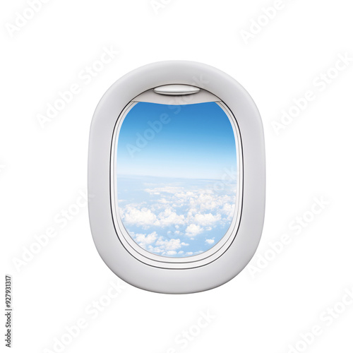 air plane window with clouds view from inside of the plane