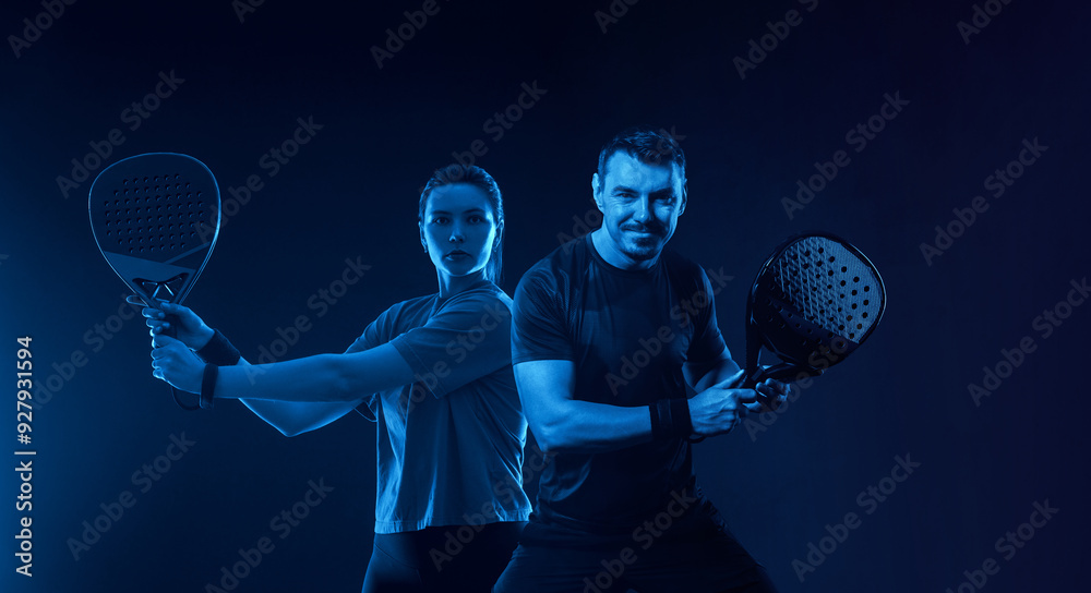 Padel Players. Family team mx. Group of two mix padel tennis players ...