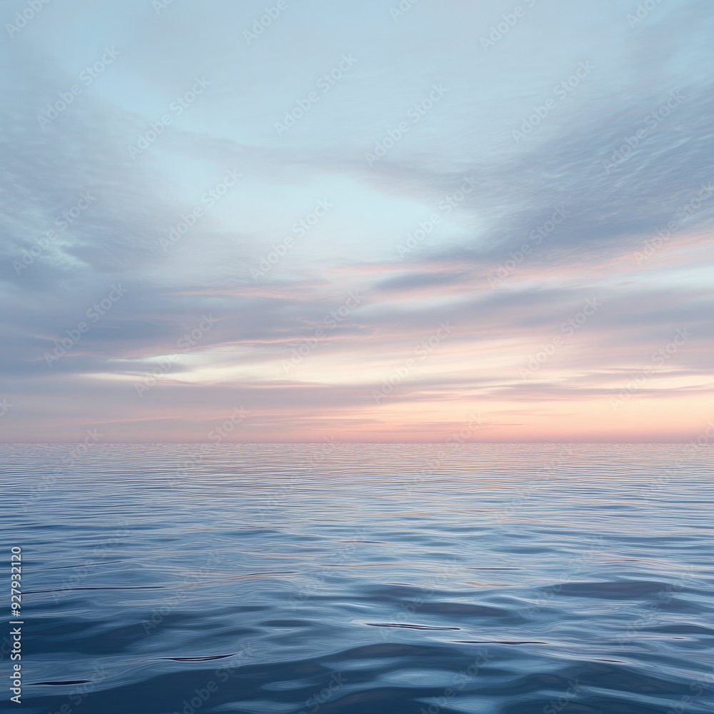 Obraz premium Calm Ocean at Sunset with Pink and Blue Clouds