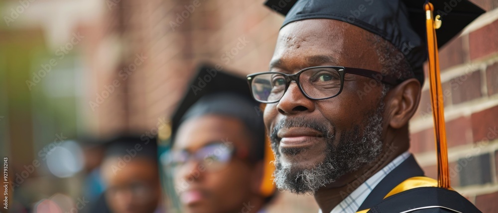 A proud graduate smiles for the camera. AI. A proud graduate smiles for the camera. AI.