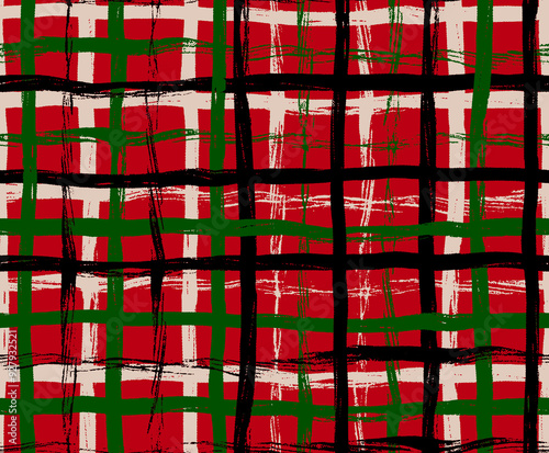 Irregular plaid simulated weave pattern. hand drawn plaid with fabric texture simulated.