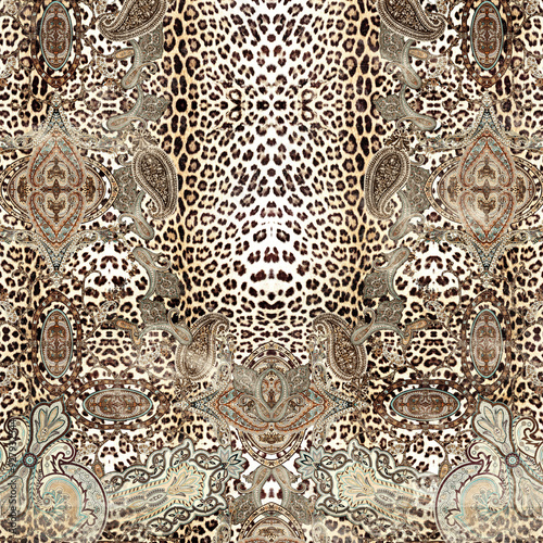 Funny multicolor pattern with paisley and cheetah skin, perfect for textiles and decoration.