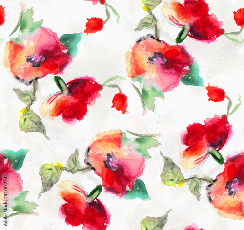 Watercolor floral pattern; perfect pattern for textiles and decoration.