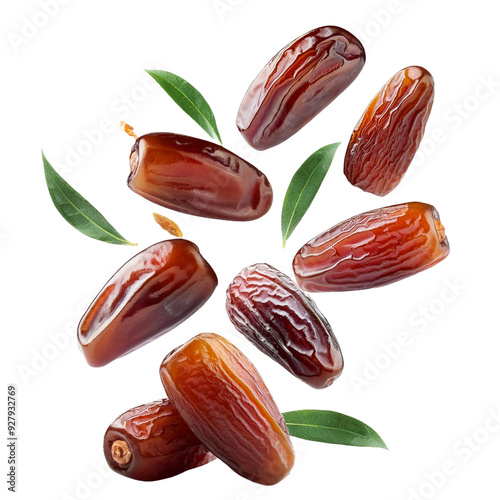 date fruit flying on air on white background 