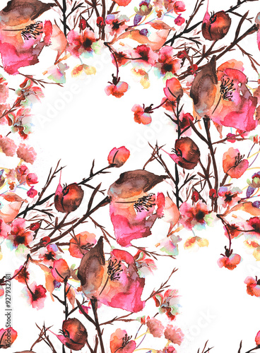 Watercolor floral pattern; perfect pattern for textiles and decoration.