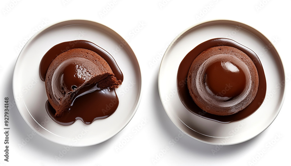 lava cake with chocolate coming out of the cake in white plate isolated on white background lava cake with chocolate coming out of the cake in white plate isolated on white background