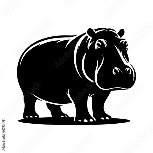 Hippopotamus, vector black color silhouette solid white background