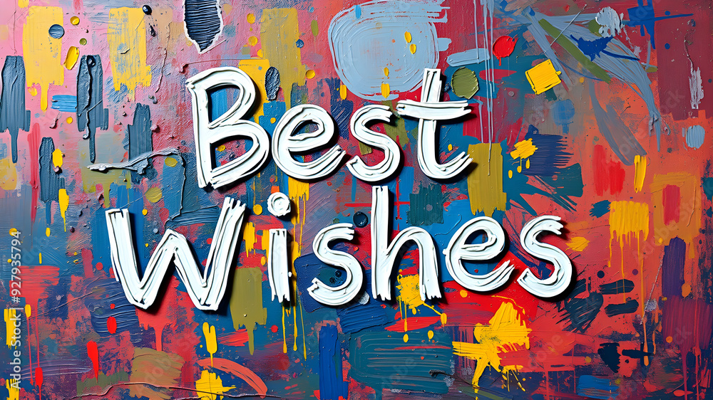 “Best Wishes” text in a playful hand-drawn font over a colorful abstract background. Generative AI “Best Wishes” text in a playful hand-drawn font over a colorful abstract background. Generative AI