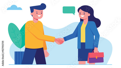 Man and woman shaking hands vector illustration. Business partnership concept design