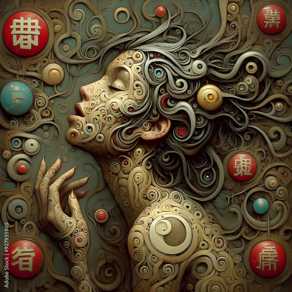 Girl in Grotesque, wuji symbols Girl in Grotesque, wuji symbols