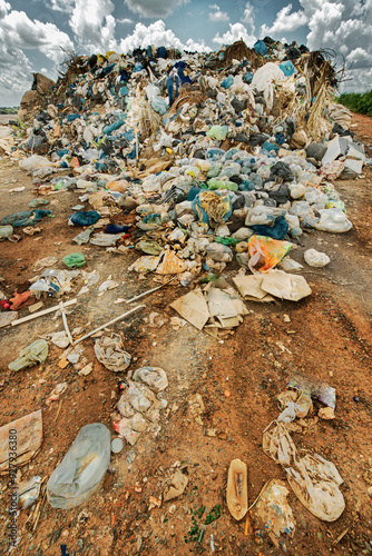 Garbage being prepared for compacting trash in sanitary landfill of the city of Goiania. photo