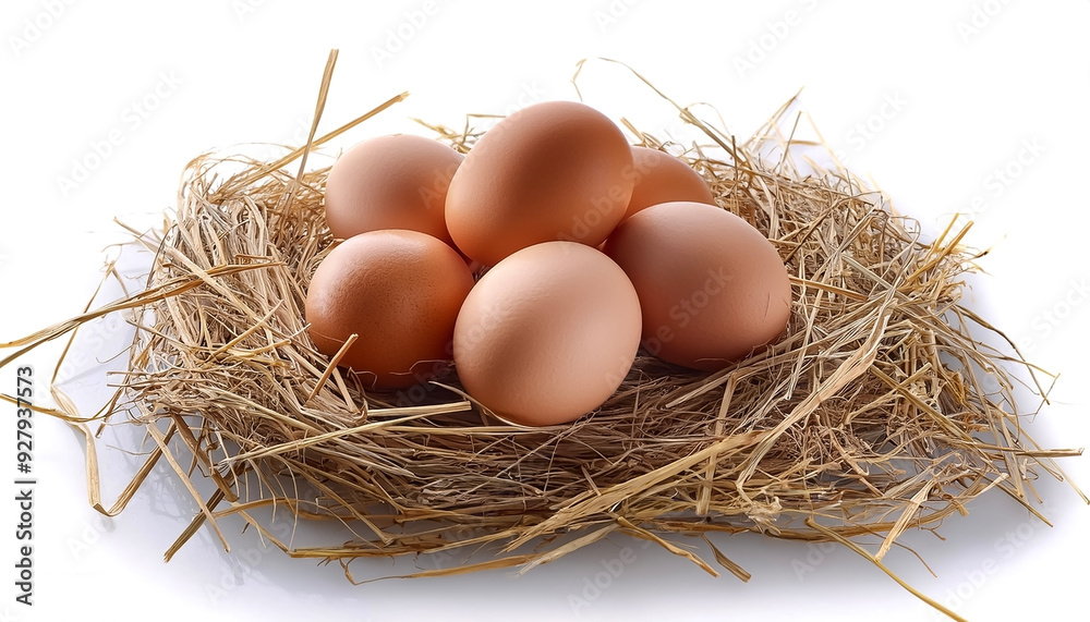fresh chicken eggs in a haystack isolated on white background fresh chicken eggs in a haystack isolated on white background