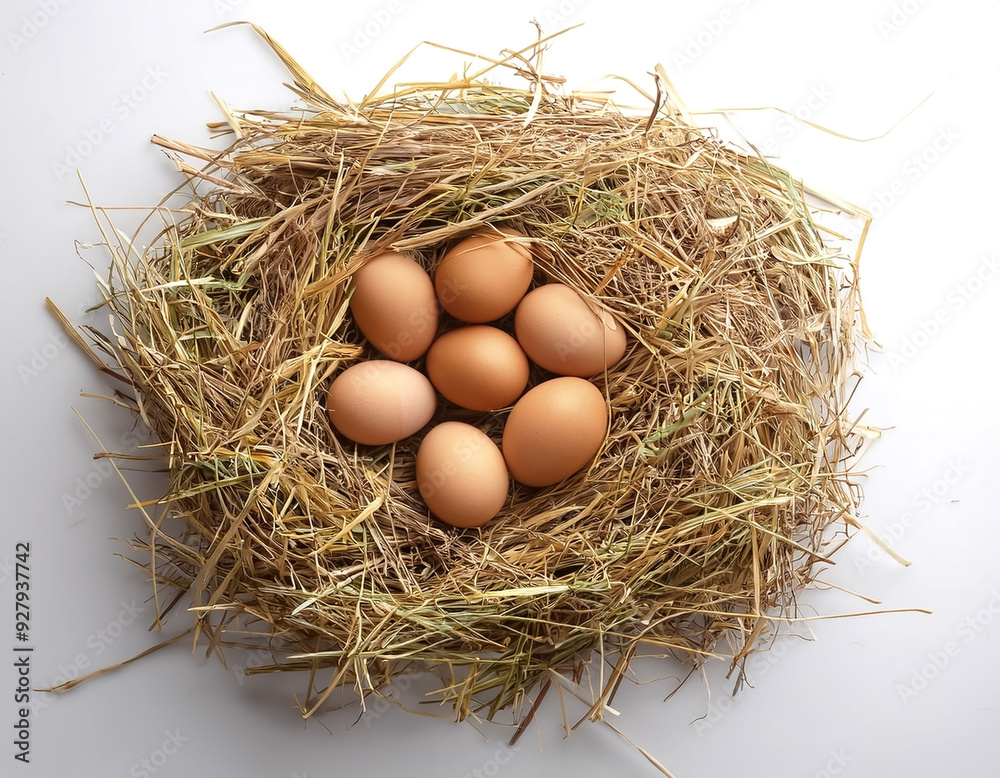 fresh chicken eggs in a haystack isolated on white background fresh chicken eggs in a haystack isolated on white background