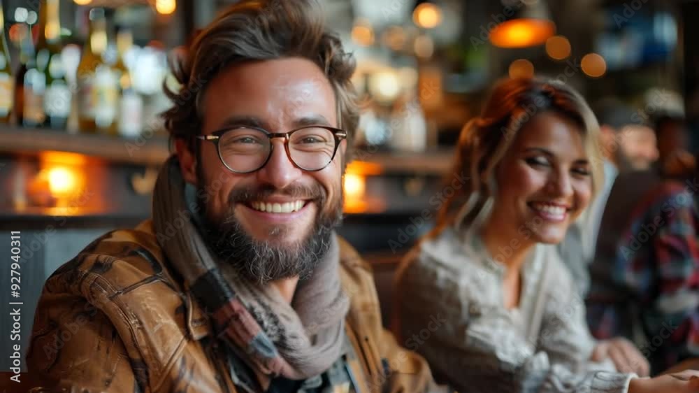 Friends enjoying drinks and laughter in a cozy café on a winter afternoon Friends enjoying drinks and laughter in a cozy café on a winter afternoon