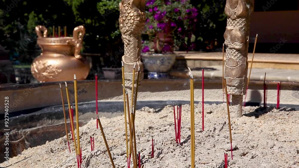 Burning incense sticks, incense in Truc Lam Pagoda, Buddhist monastery, Dalat, Vietnam, Asia
