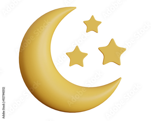 3d cute icon of a moon with stars on isolated transparent background photo