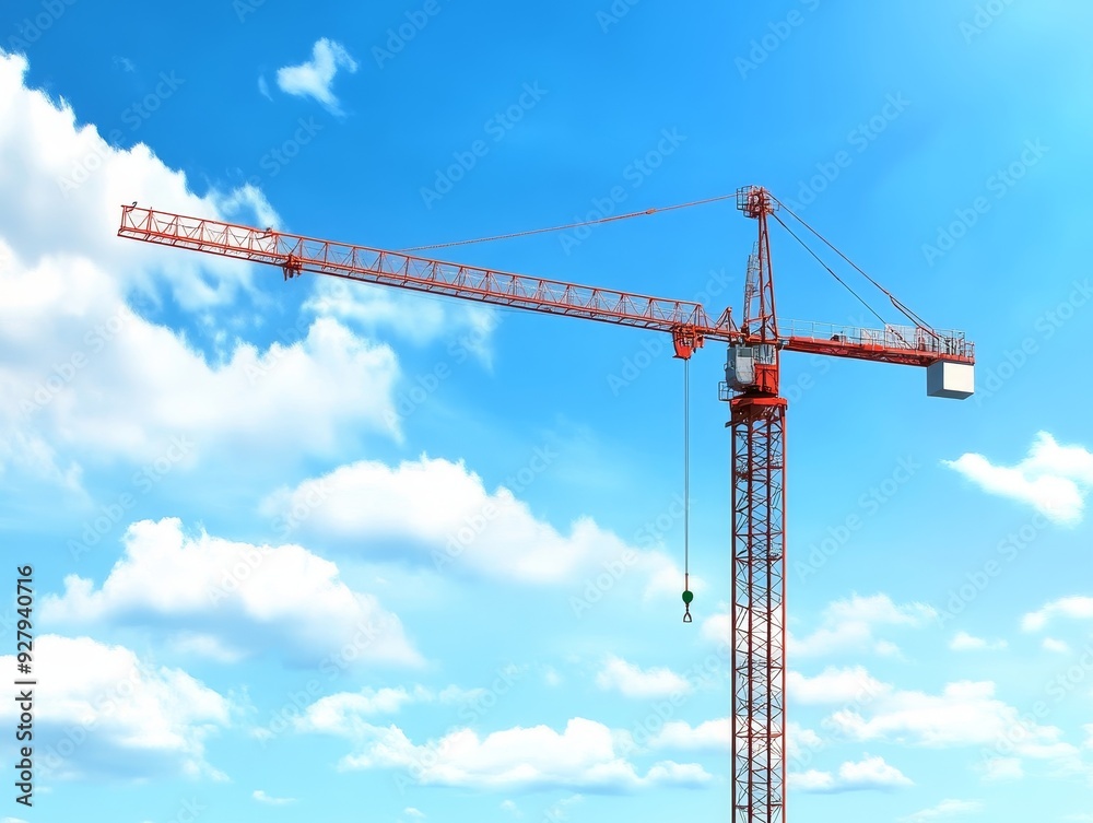 Construction crane at building site under clear blue sky, ideal for construction site search results Construction crane at building site under clear blue sky, ideal for construction site search results