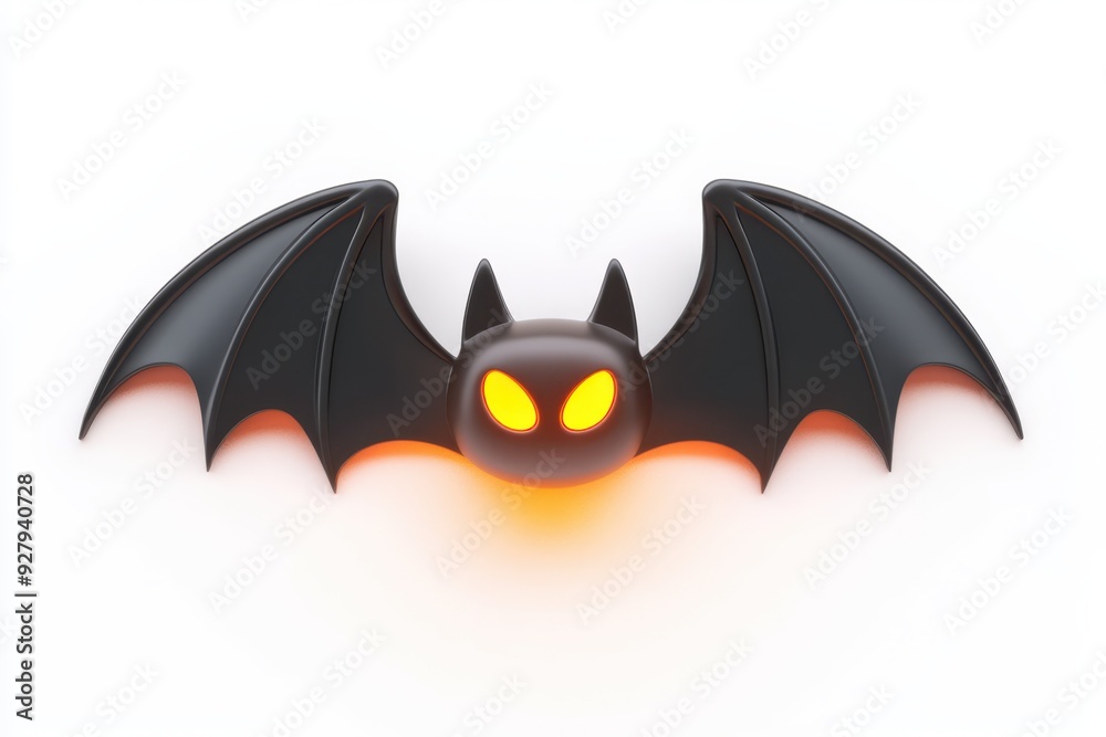 A playful illustration of a cartoon bat with glowing eyes and an orange light, perfect for Halloween decorations or children's themed events. Generative AI