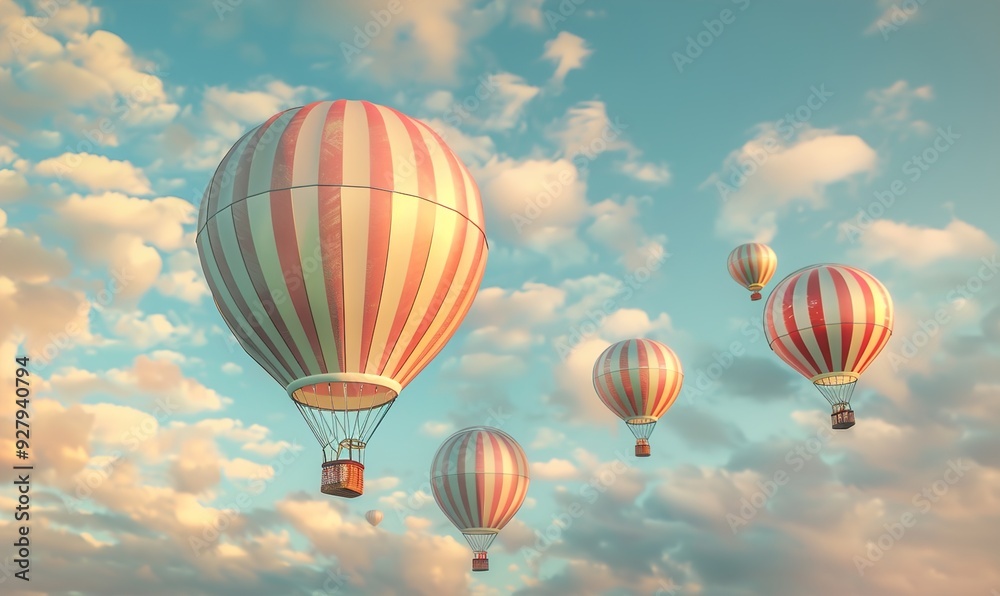 Fototapeta premium Hot air balloon soar high in the clear sky showing the beauty of nature Generate AI