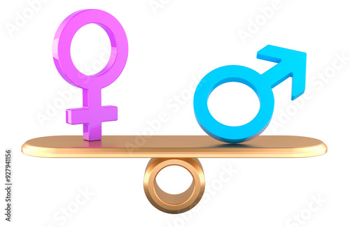 Gender Equality, concept. Equality between men and women. 3D rendering isolated on transparent background photo