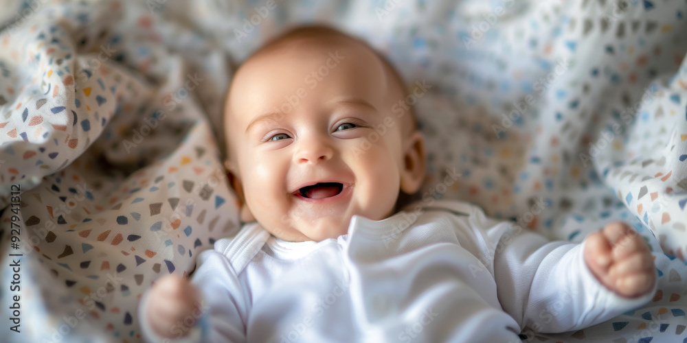 Joyful Baby Smiling While Wrapped in a Soft Blanket Joyful Baby Smiling While Wrapped in a Soft Blanket