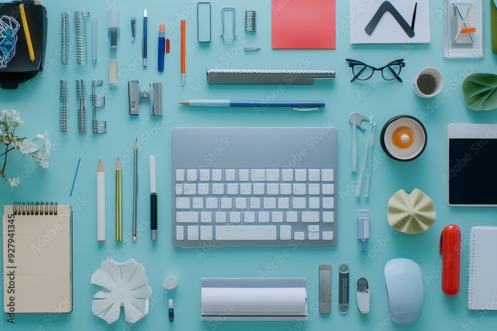 Modern office workspace with contemporary room decor and supplies for a functional environment