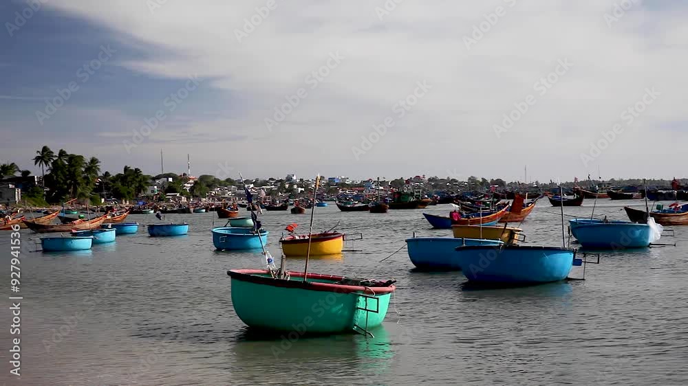 Basket boats in the bay of Mui Ne, Vietnam, Asia Basket boats in the bay of Mui Ne, Vietnam, Asia