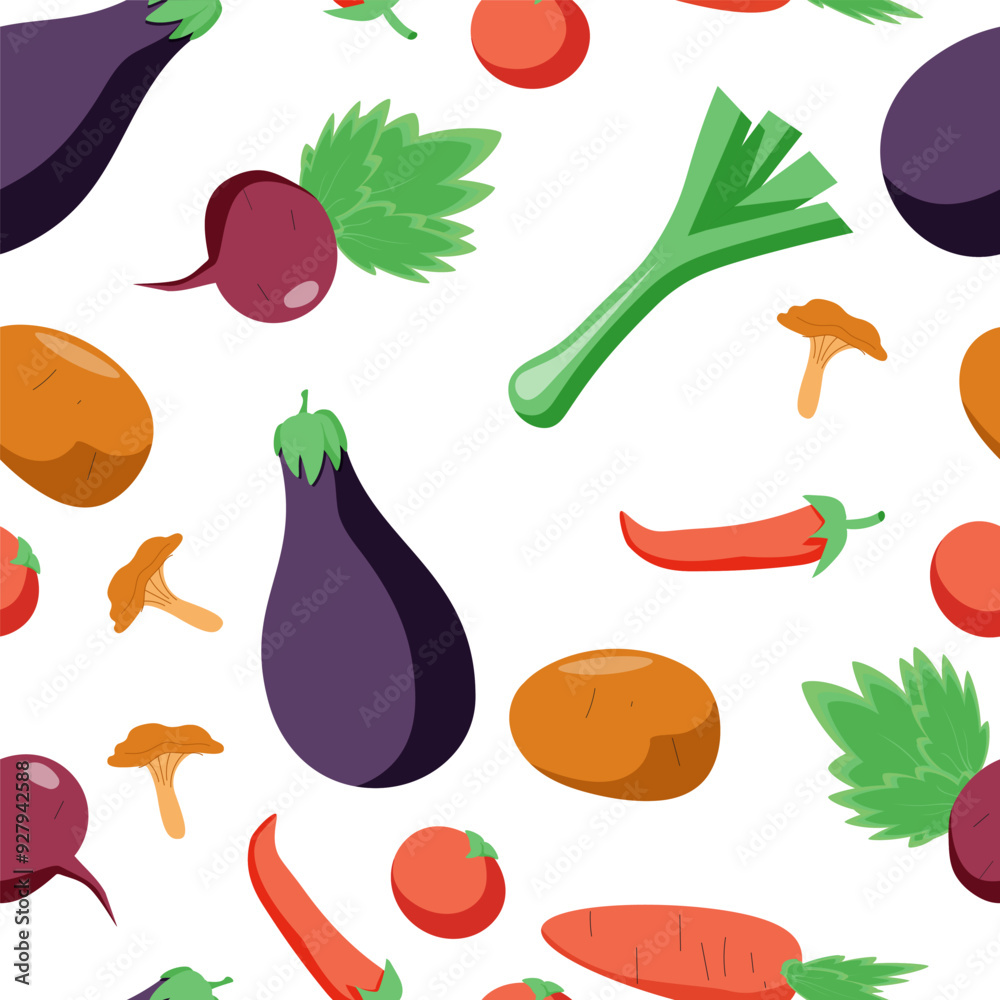 Vegetable seamless pattern with cute hand drawing. Fruits and vegetables flat hand drawn seamless pattern. Healthy Vegetable seamless pattern with cute hand drawing. Fruits and vegetables flat hand drawn seamless pattern. Healthy