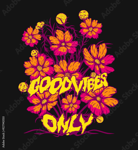 Flower and Planet Themed Illustration Design for T-shirt print, Poster Design, Streetwear, totebag, and other