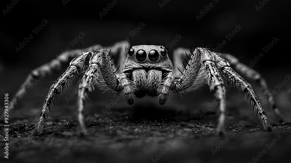 Close-Up of a Beautiful Spider in Black and White Macro Photography Close-Up of a Beautiful Spider in Black and White Macro Photography