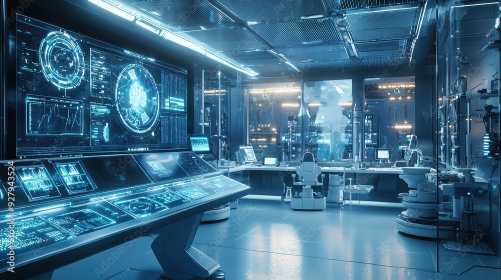 Futuristic Control Room with Advanced Technology. Futuristic Control Room with Advanced Technology.