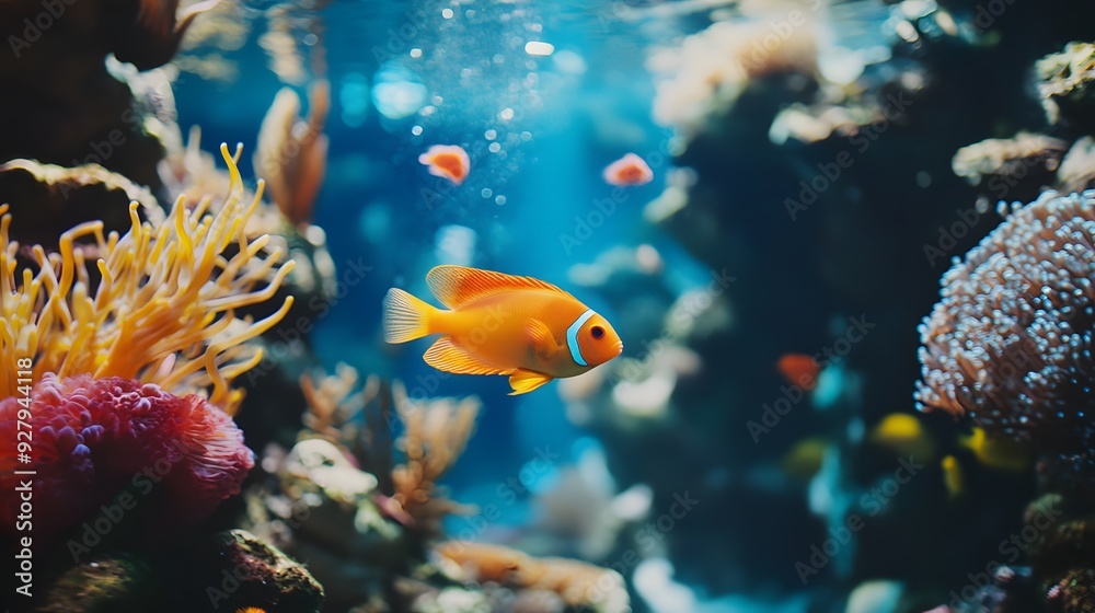 水族館の水槽で泳ぐ魚 水族館の水槽で泳ぐ魚