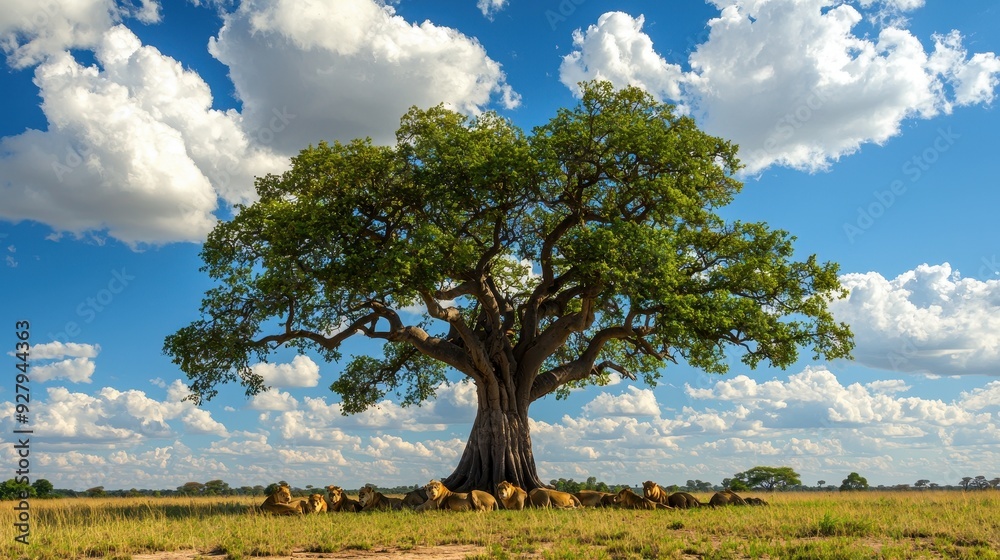 Lions Resting Under a Tree in the African Savanna. Lions Resting Under a Tree in the African Savanna.